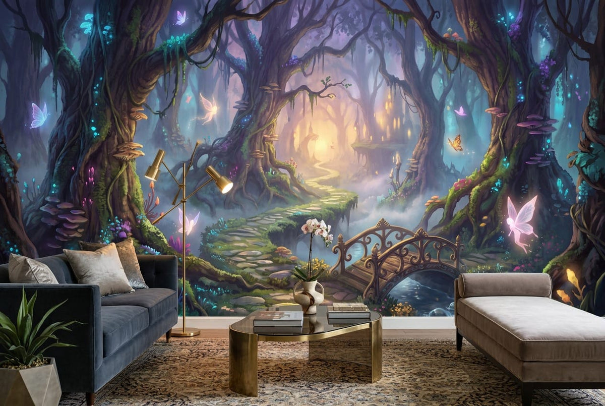 Enchanted Fairy Forest Bridge Wallpaper Mural