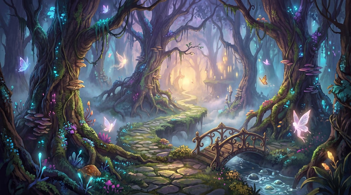 Enchanted Fairy Forest Bridge Wallpaper Mural