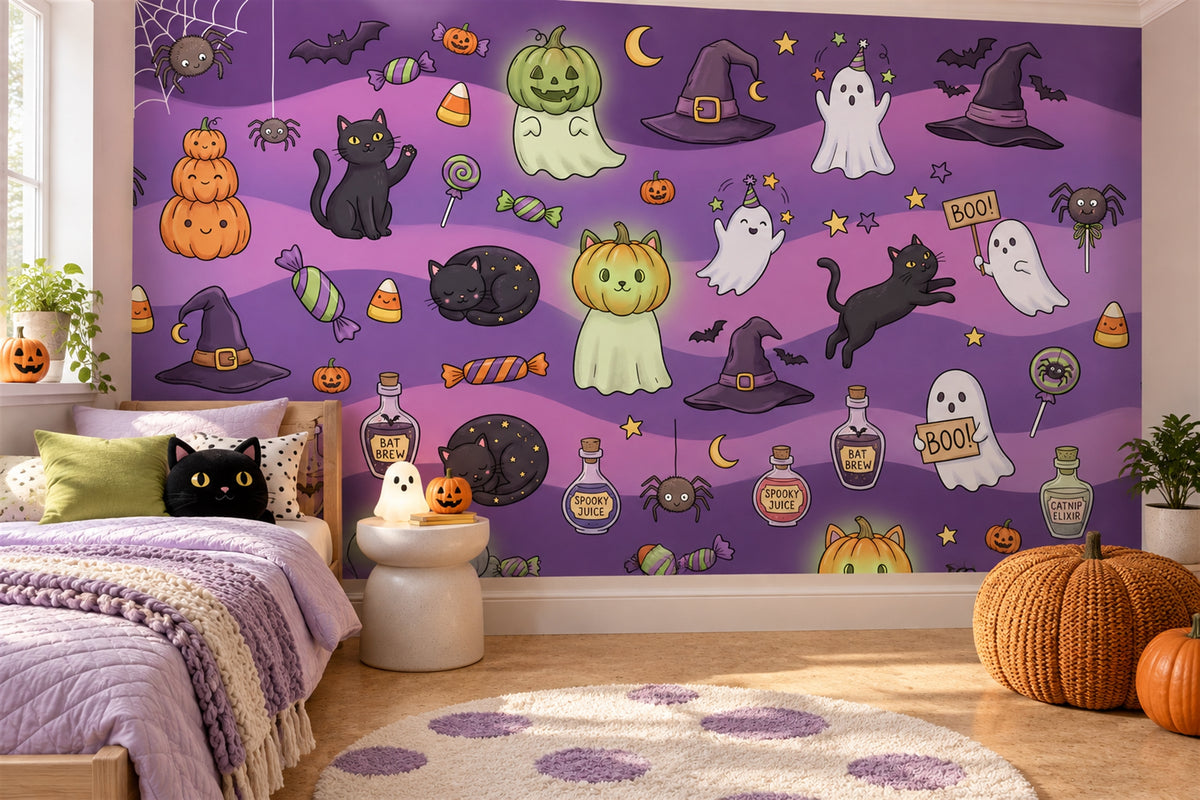 purple ghosts kids room custom self adhesive removable non woven vinyl wallpaper mural