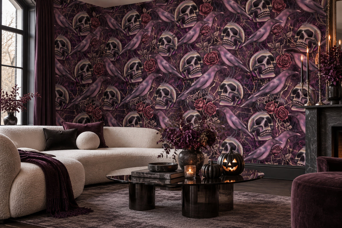 purple skulls custom self adhesive wallpaper mural lounge removable non woven vinyl