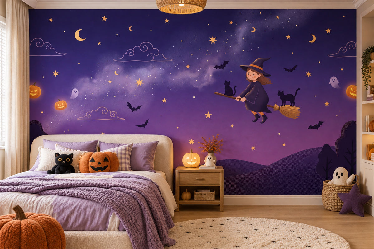 purple witch wallpaper mural kids room custom removable non woven vinyl peel and stick