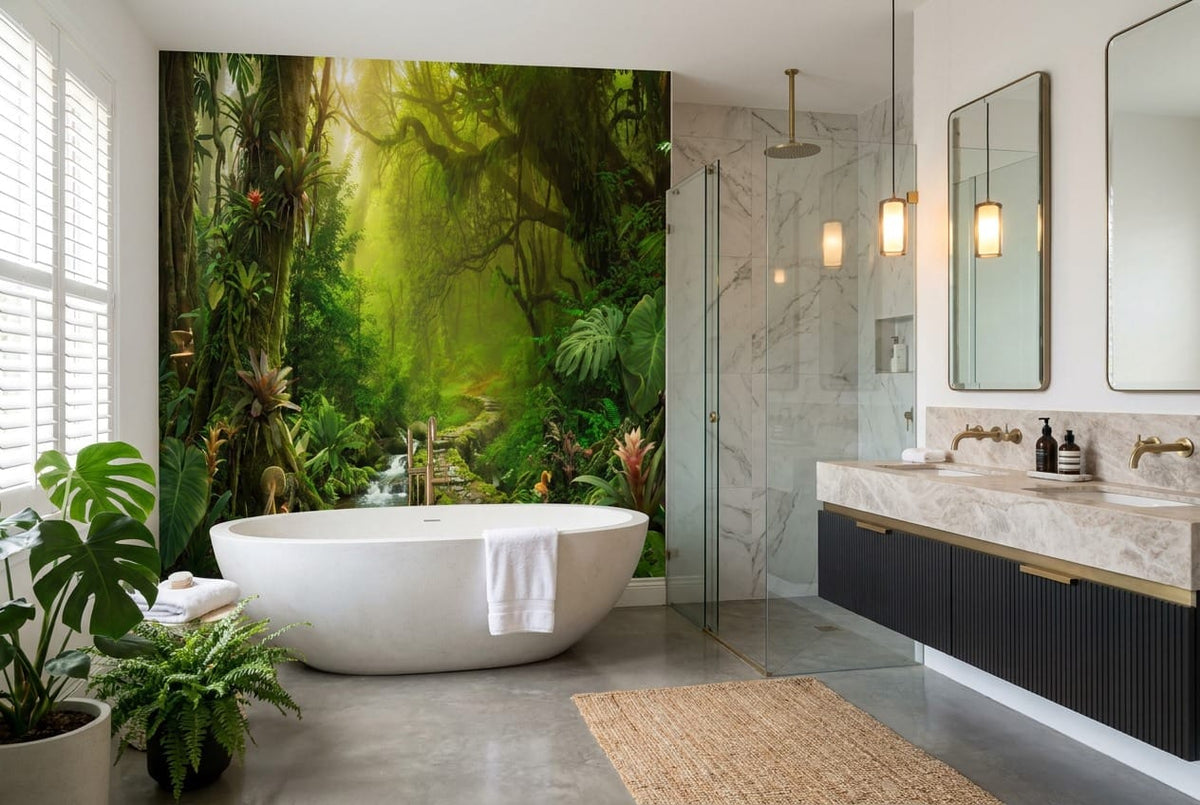 Lime Green Botanical Tropical Rainforest Wallpaper Mural scene image