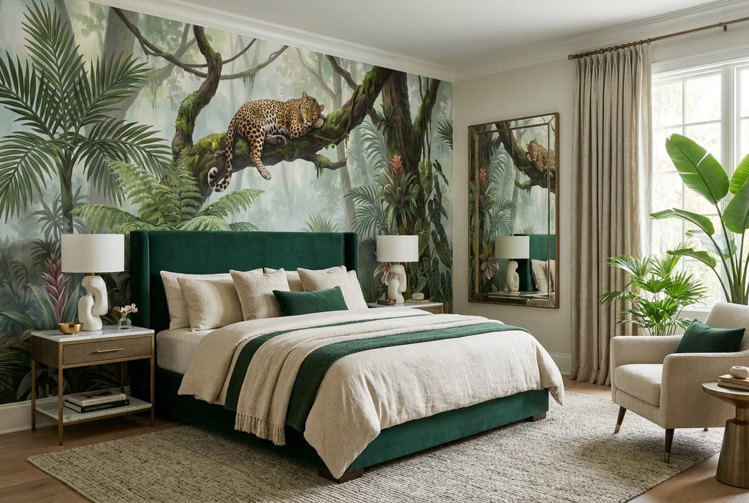 Rich Green Botanical Tropical Rainforest Wallpaper Mural scene image