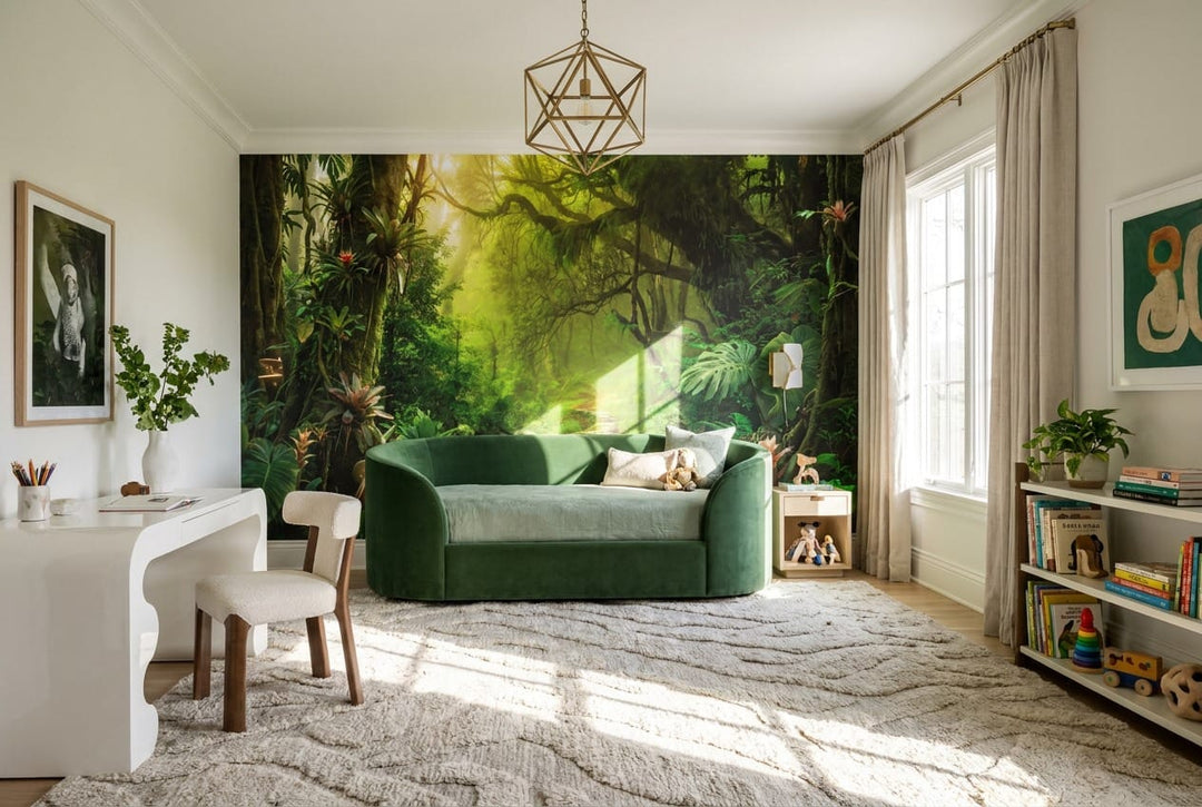 Lime Green Botanical Tropical Rainforest Wallpaper Mural scene image