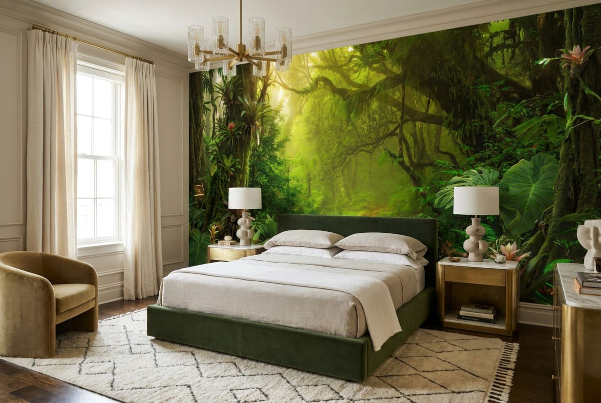 Lime Green Botanical Tropical Rainforest Wallpaper Mural scene image
