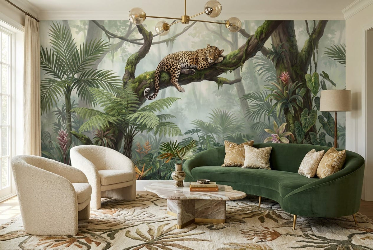 Rich Green Botanical Tropical Rainforest Wallpaper Mural scene image