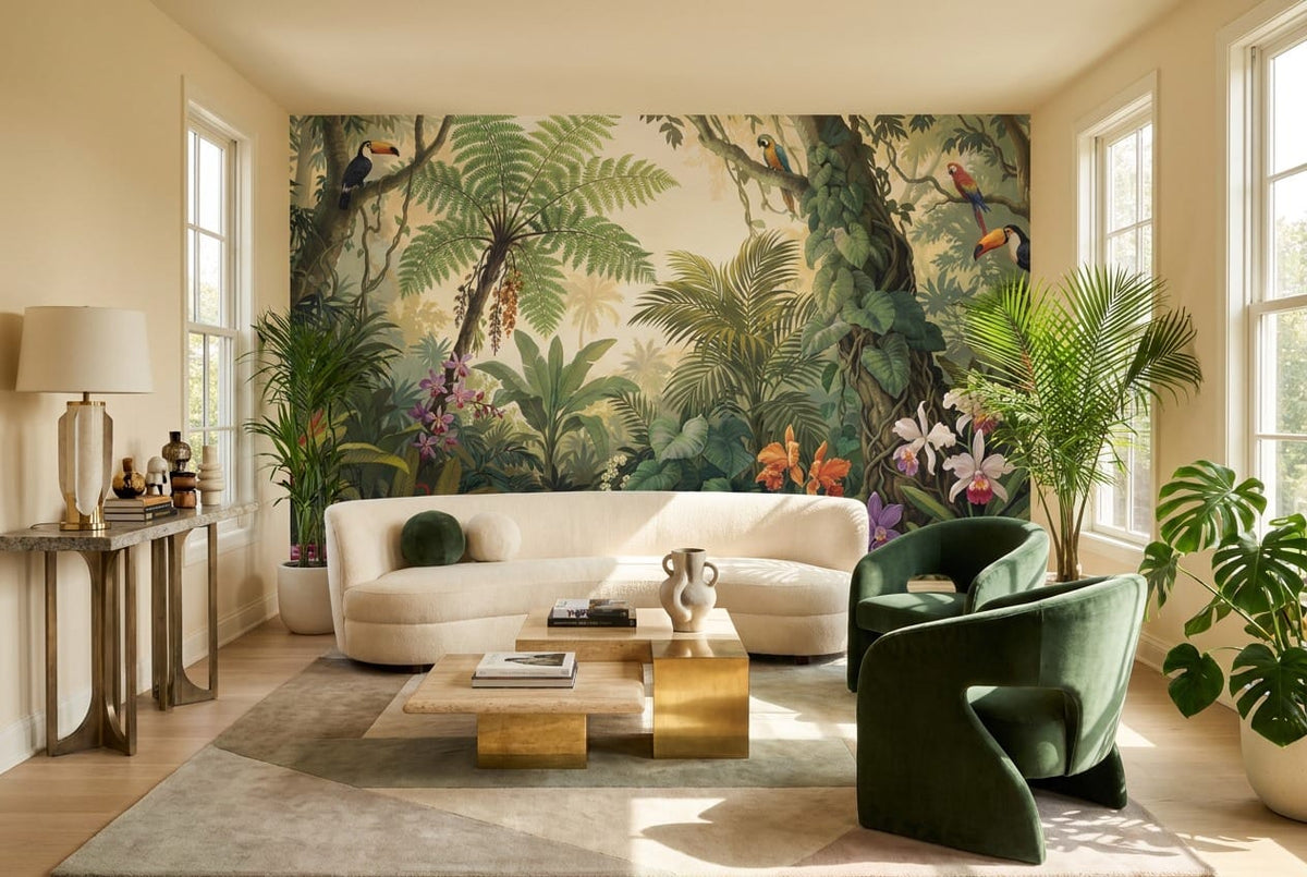 Moss Teal Botanical Tropical Rainforest Wallpaper Mural scene image