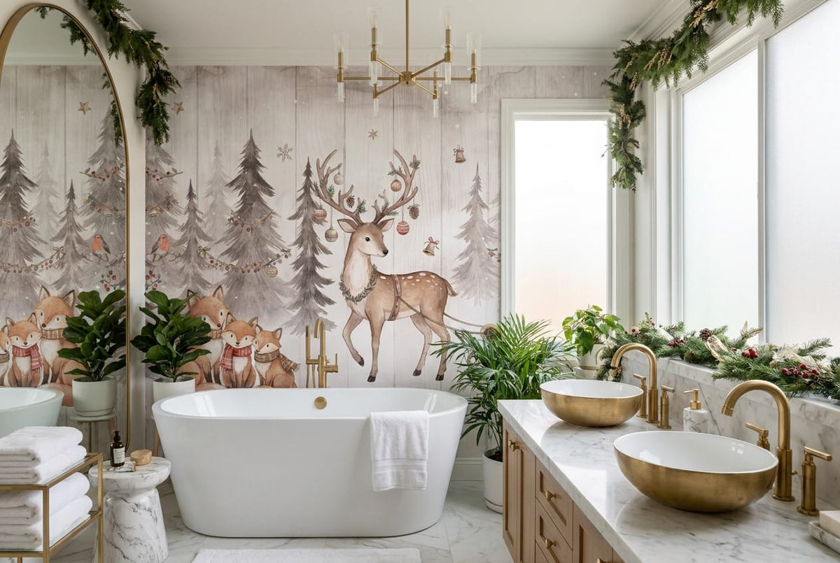 Cool Red Landscape Nordic Winter Forest Wallpaper Mural in red