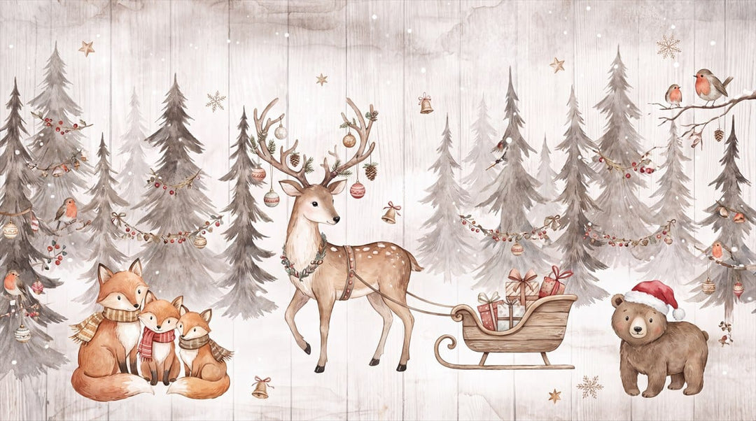 Cool Red Landscape Nordic Winter Forest Wallpaper Mural in red