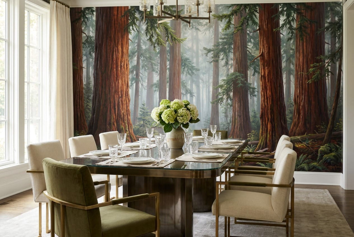 Foggy Ancient Redwood Woodland Wallpaper Mural in redwood