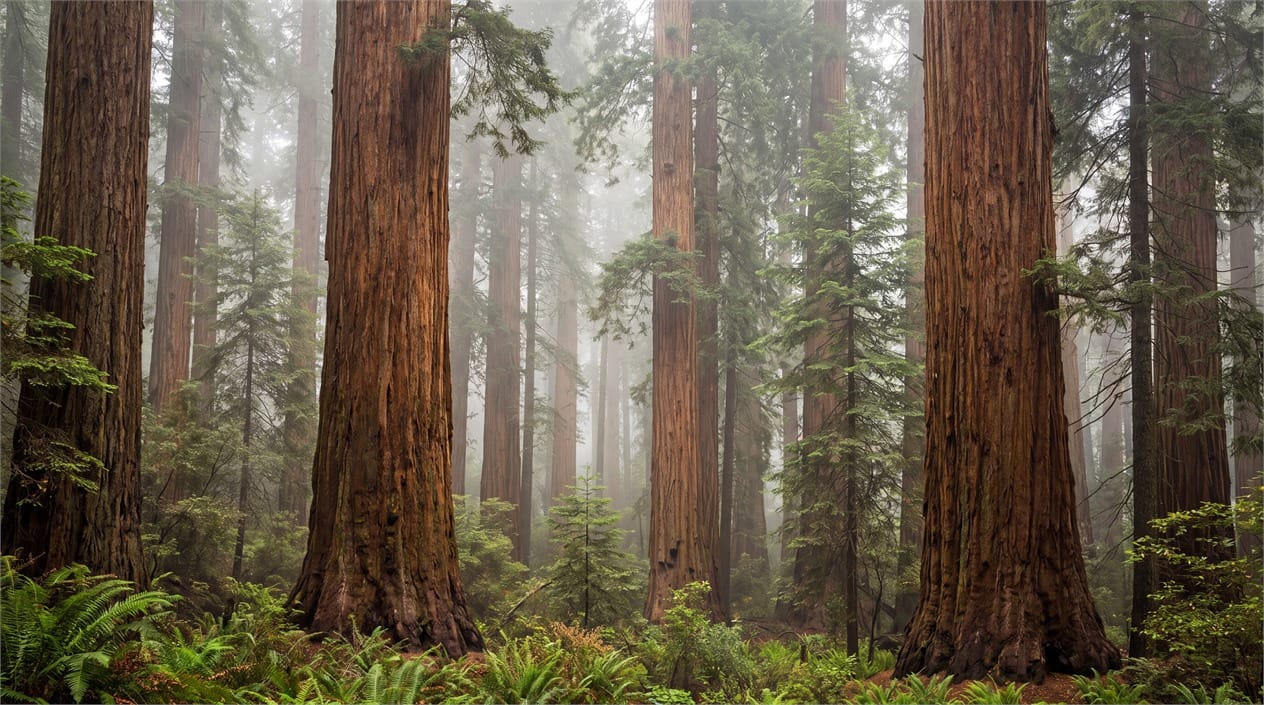 Foggy Ancient Redwood Woodland Wallpaper Mural