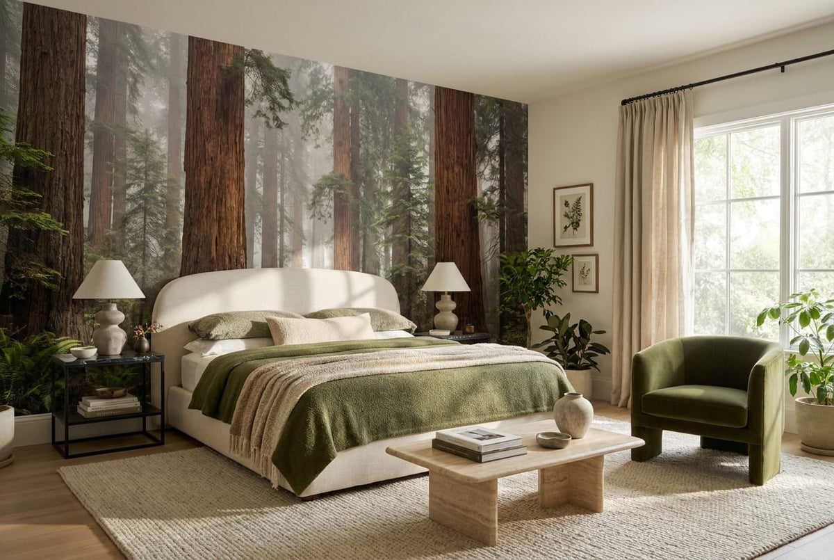 Foggy Ancient Redwood Woodland Wallpaper Mural in redwood