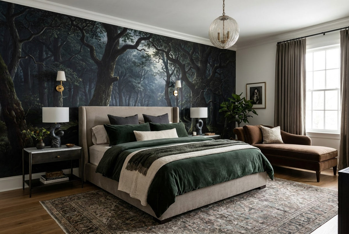 removable bedroom dark forest wallpaper mural glow custom stick on non woven vinyl