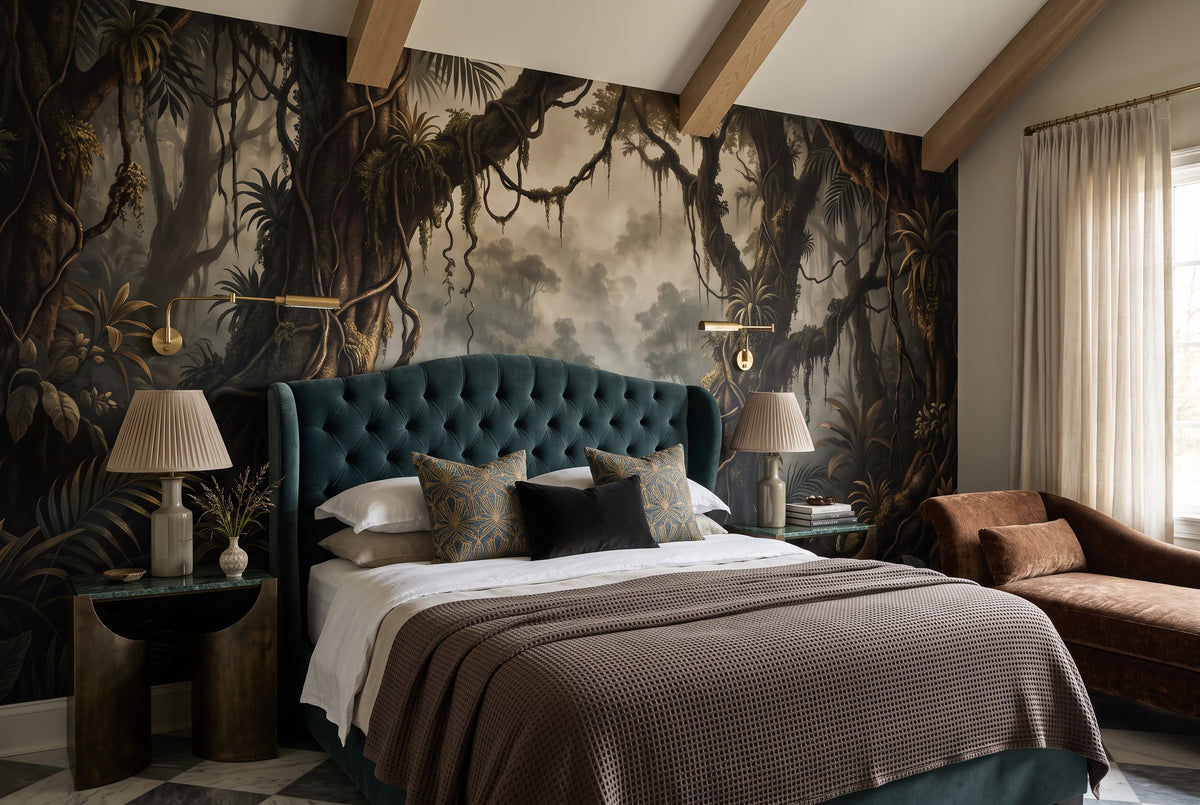 removable bedroom dark forest wallpaper mural sepia custom stick on non woven vinyl