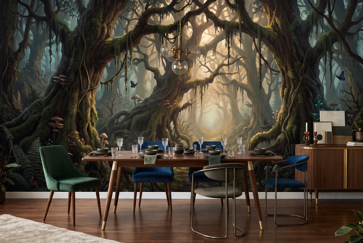 removable dining room dark forest wallpaper mural glow custom stick on non woven vinyl
