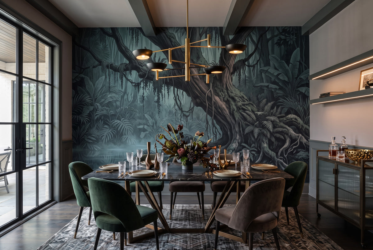 removable dining room dark forest wallpaper mural teal custom stick on non woven vinyl
