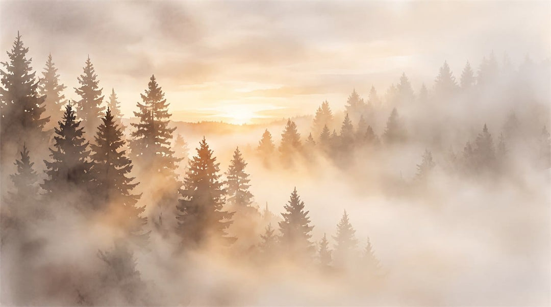 Golden Brown Watercolor Nordic Misty Forest Wallpaper Mural scene image