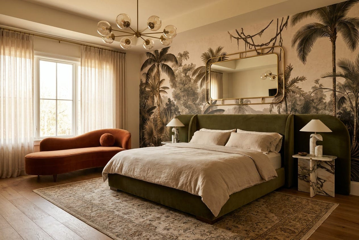 Jade Gray Botanical Tropical Rainforest Wallpaper Mural scene image