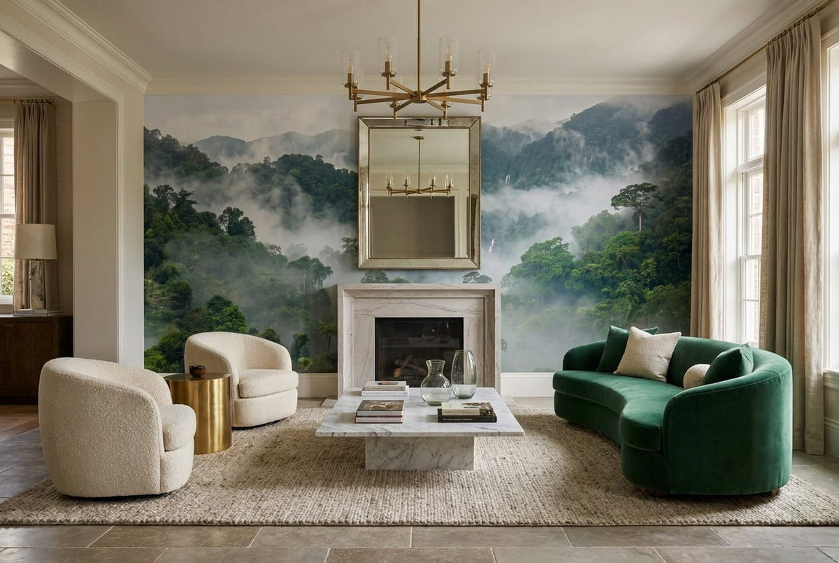 Emerald Green Photographic Tropical Misty Forest Wallpaper Mural scene image