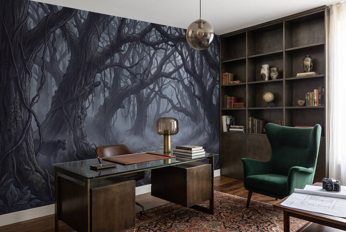 Dark Misty Forest Wallpaper Mural
