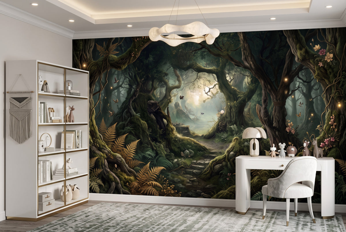 removable home office dark forest wallpaper mural moon custom stick on non woven vinyl