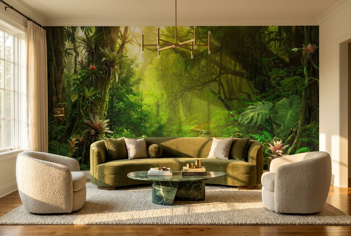 Lime Green Botanical Tropical Rainforest Wallpaper Mural scene image