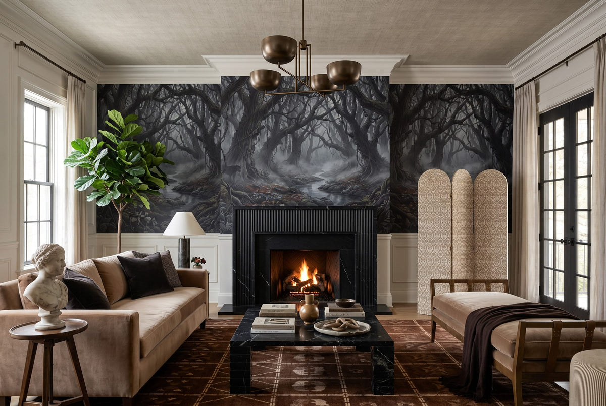 Dark Misty Forest Wallpaper Mural