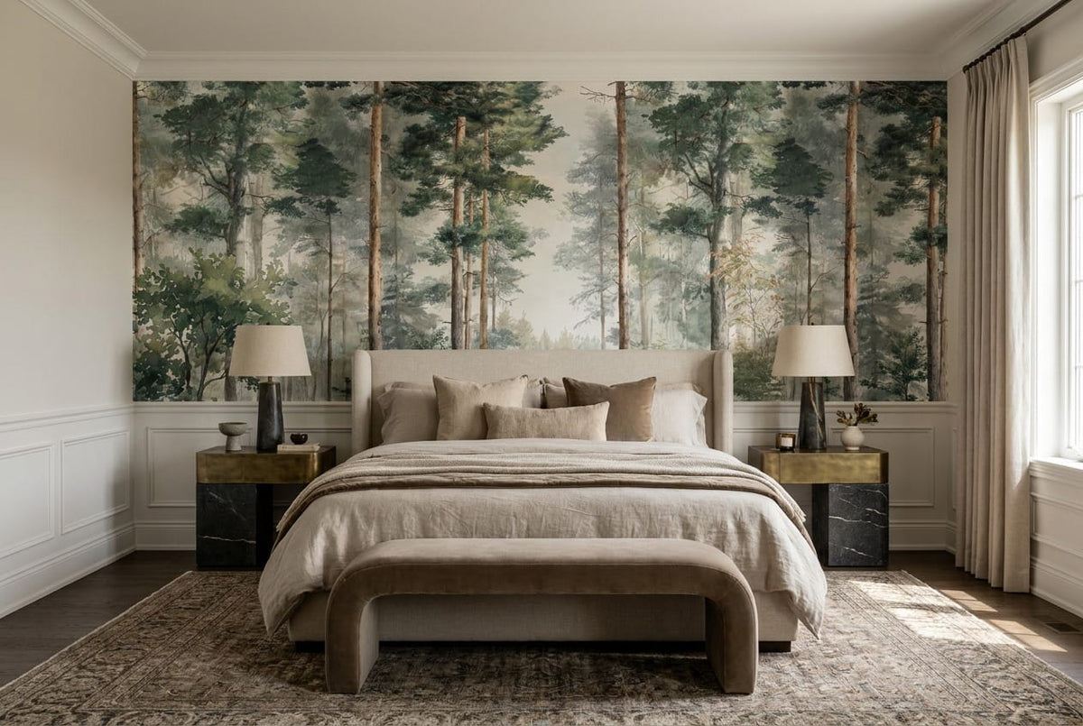 Sage Green Watercolor Nordic Forest Green Wallpaper Mural scene image