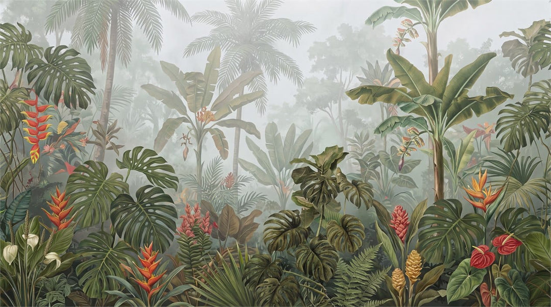 Sage Green Botanical Tropical Rainforest Wallpaper Mural scene image