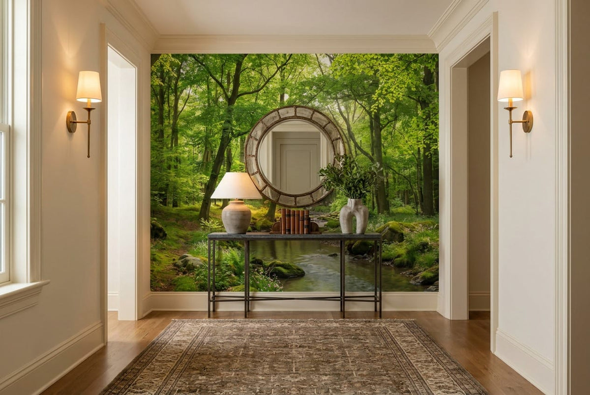 Lush Green Photographic English Forest Green Wallpaper Mural scene image