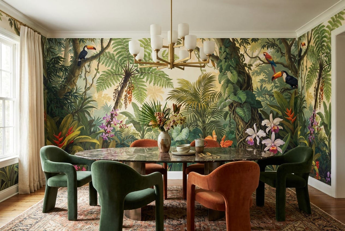 Moss Teal Botanical Tropical Rainforest Wallpaper Mural scene image