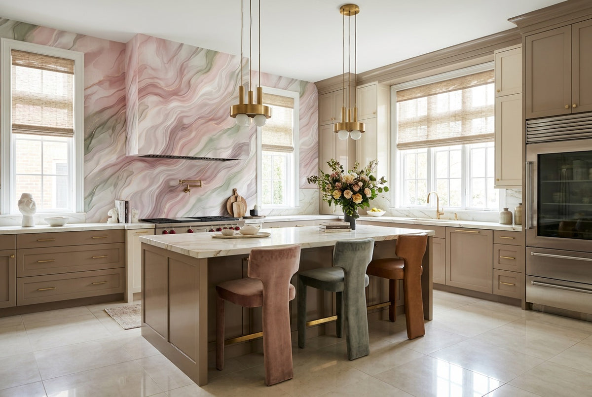 rose agate waves kitchen custom stick on non woven vinyl removable wallpaper mural
