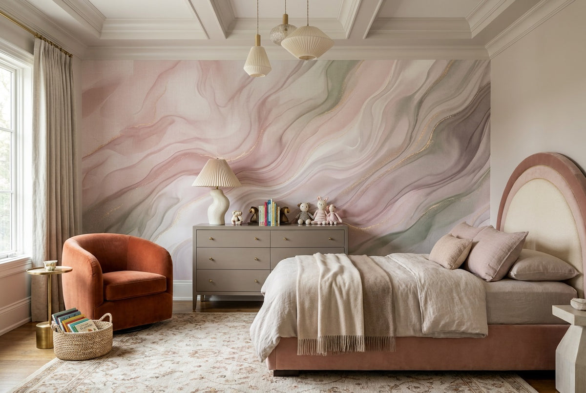 rose agate waves wallpaper mural custom peel and stick kids removable non woven vinyl