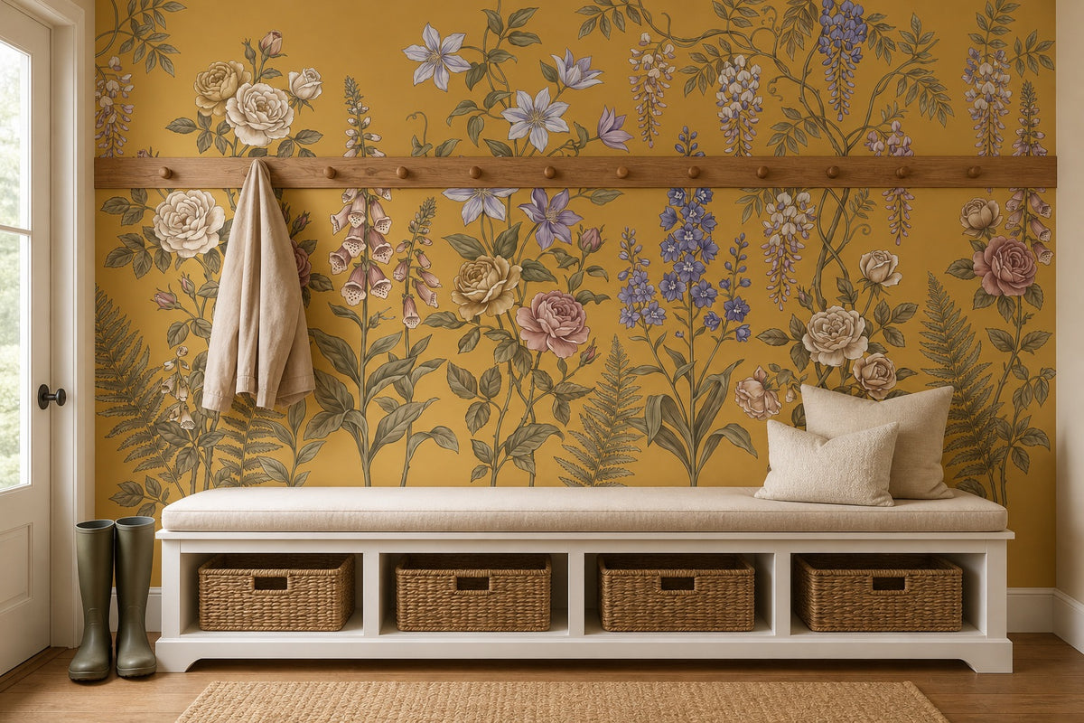 rose flower vintage jungle wallpaper mudroom custom stick on non woven vinyl removable