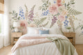 Airy Pink Rose and Blue Blossom Sprays Wallpaper Mural