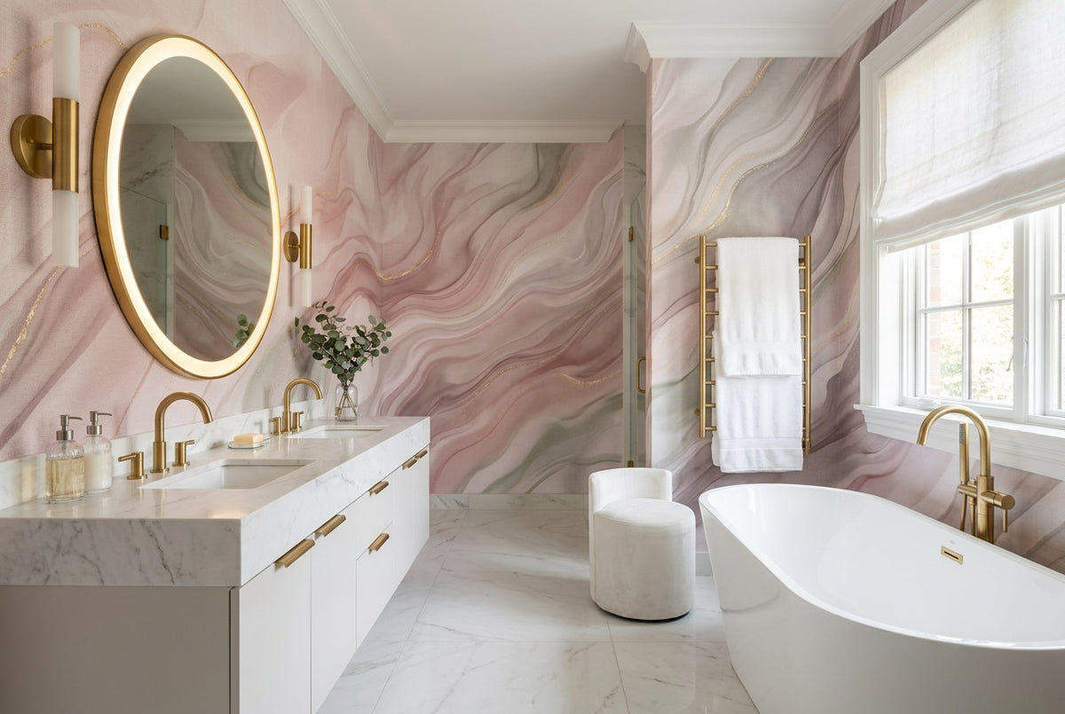 rose waves bathroom custom self adhesive non woven vinyl removable wallpaper mural