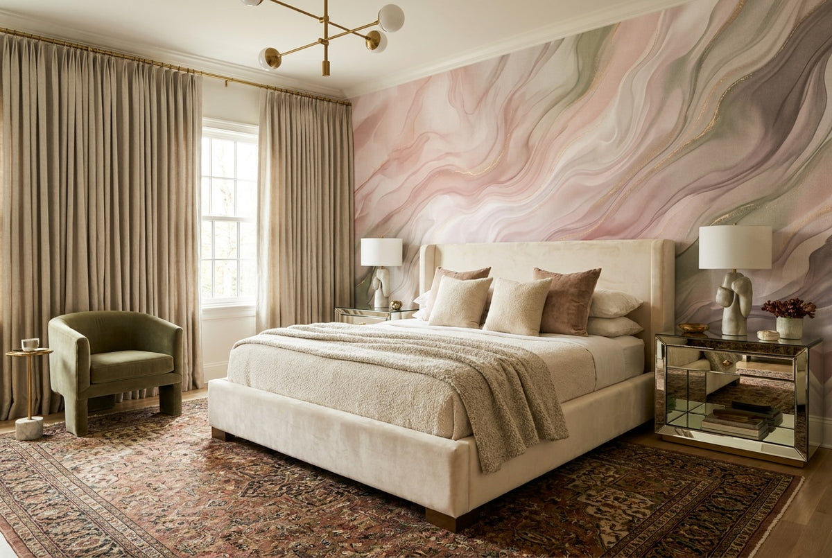 rose waves bedroom custom self adhesive non woven vinyl removable wallpaper mural
