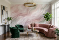 Pink And Sage Marbled Waves Wallpaper Mural