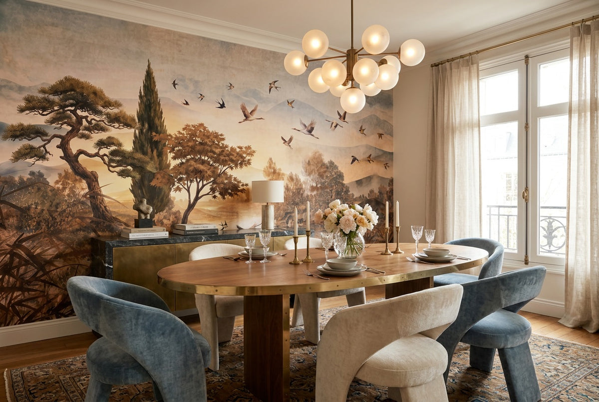 rust birds trees dining room custom stick on non woven vinyl removable wallpaper mural