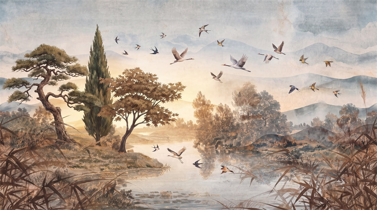 rust birds trees wall custom stick on non woven vinyl removable wallpaper mural main
