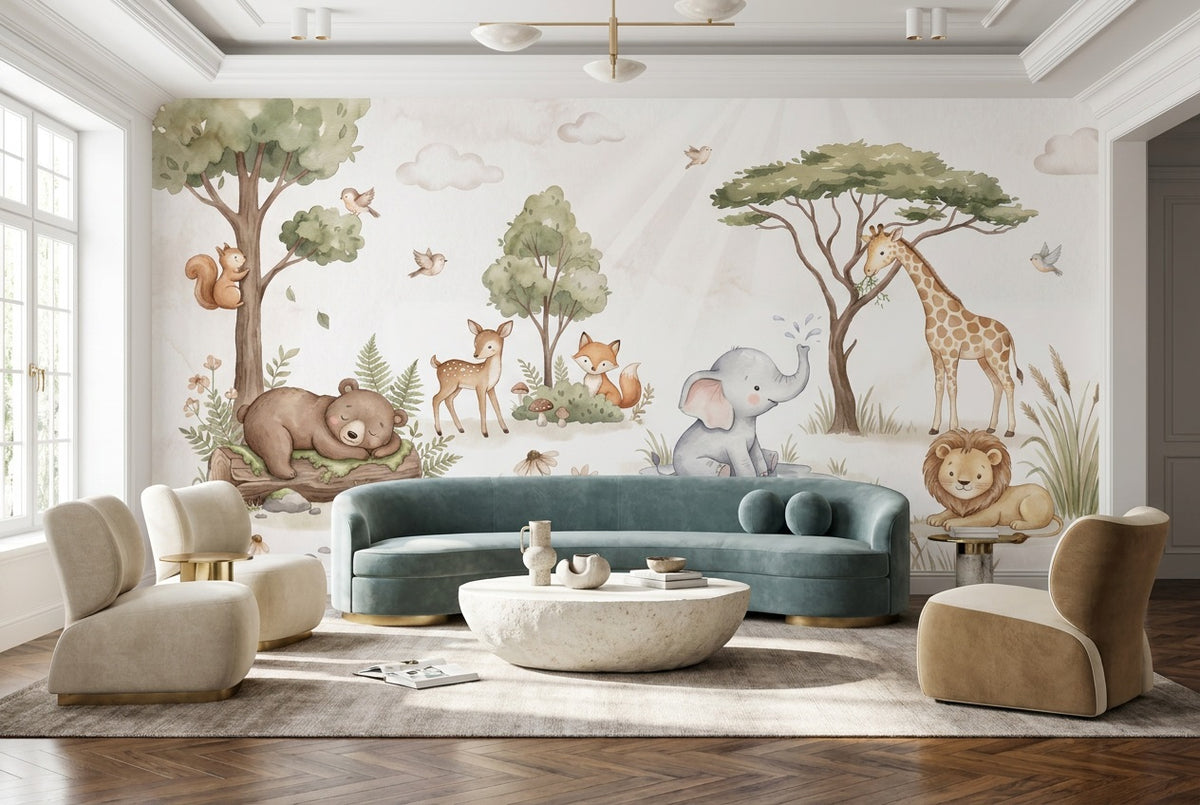 sage animals lounge custom peel and stick non woven vinyl removable wallpaper mural