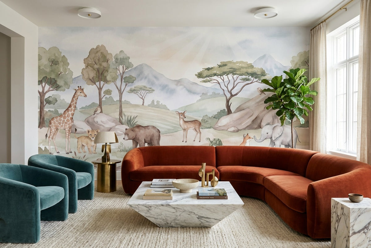sage animals lounge custom self adhesive non woven vinyl removable wallpaper mural