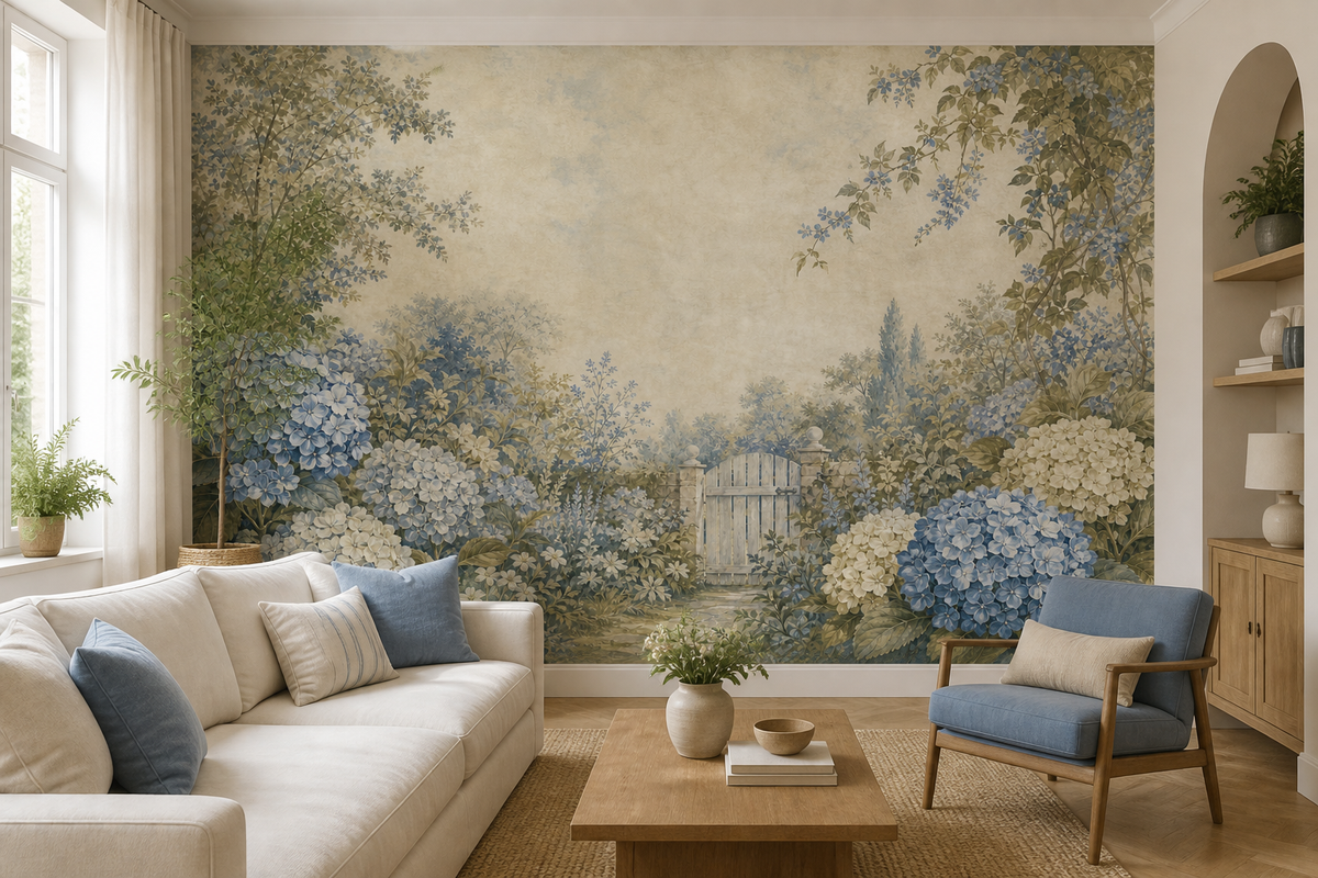 Sage Hydrangea Wallpaper Mural product view