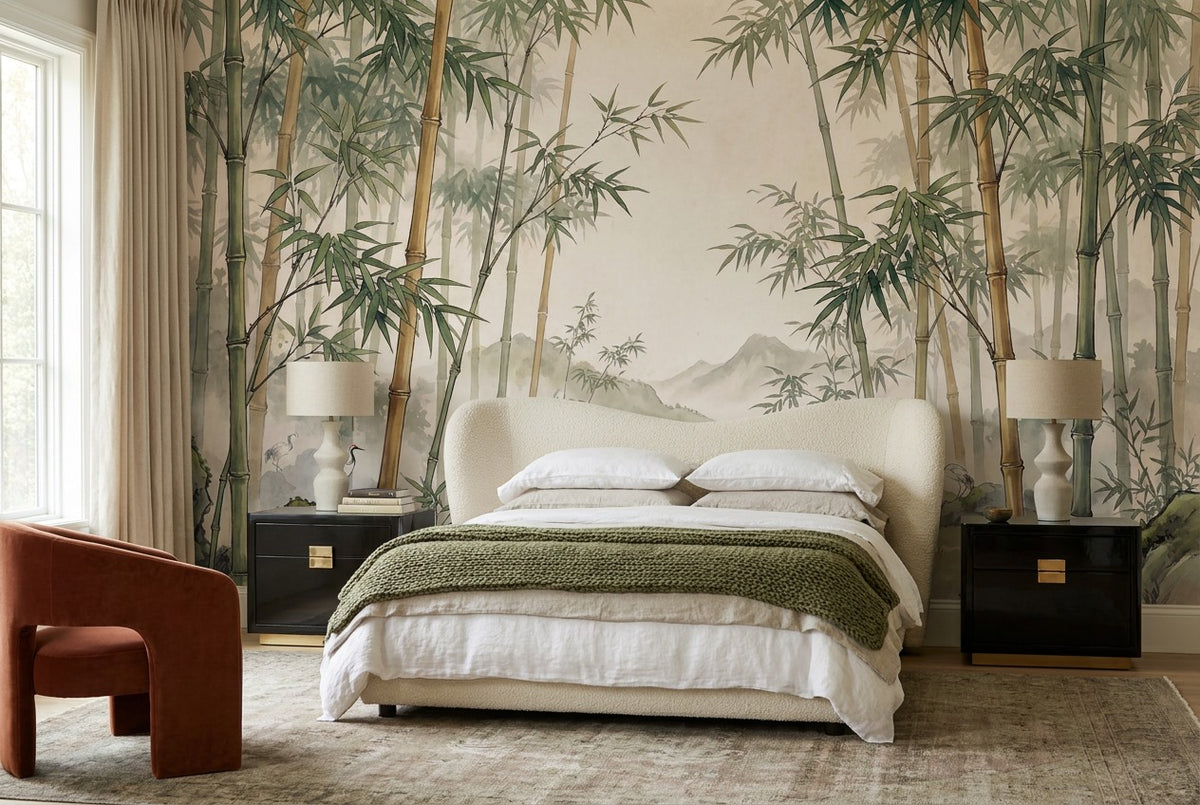 sage bedroom bamboo forest wallpaper mural custom stick on non woven vinyl removable