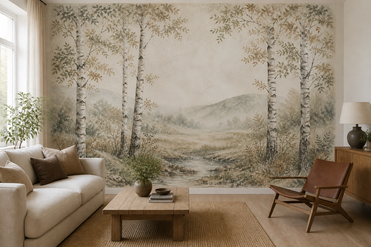 Sage Birch Wallpaper Mural product view