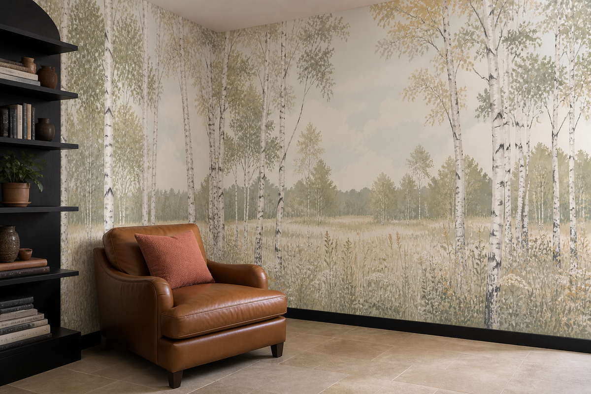 Sage Birch Wallpaper Mural product view