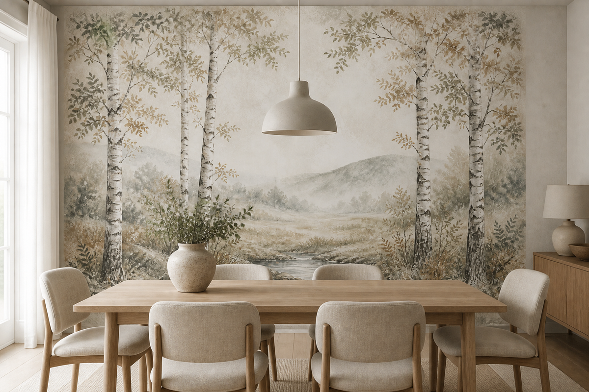 Sage Birch Wallpaper Mural product view