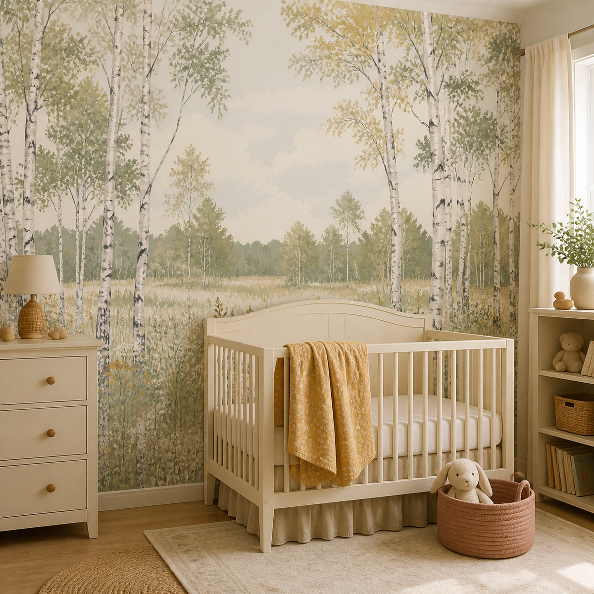 Sage Birch Wallpaper Mural product view