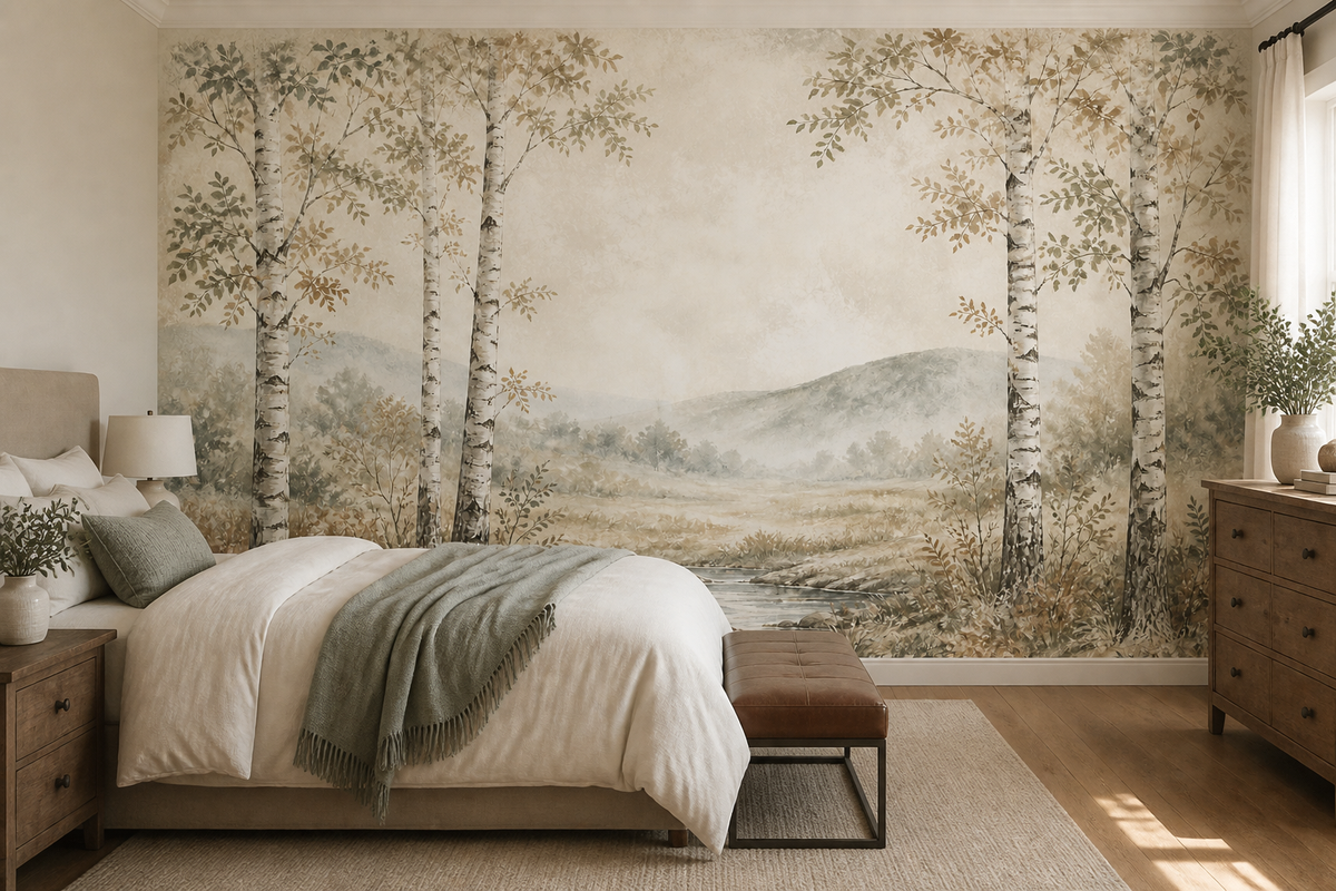 Sage Birch Wallpaper Mural product view