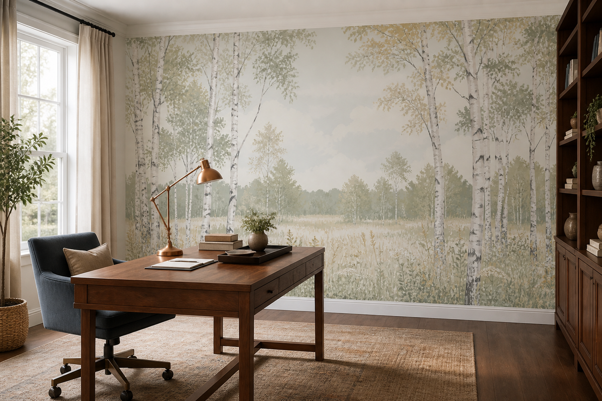 Sage Birch Wallpaper Mural product view